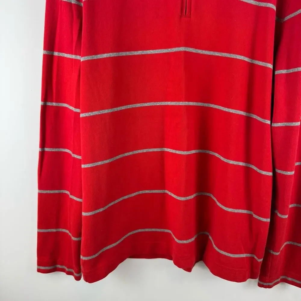 Banana Republic Men's Red Striped Quarter Zip Sweater ~ Large